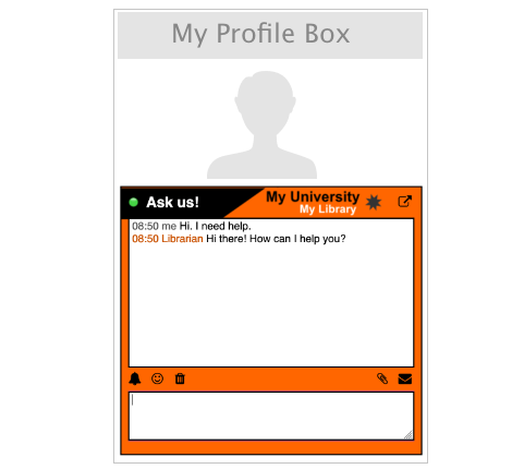 mockup of LibraryH3lp chat box in LibGuides